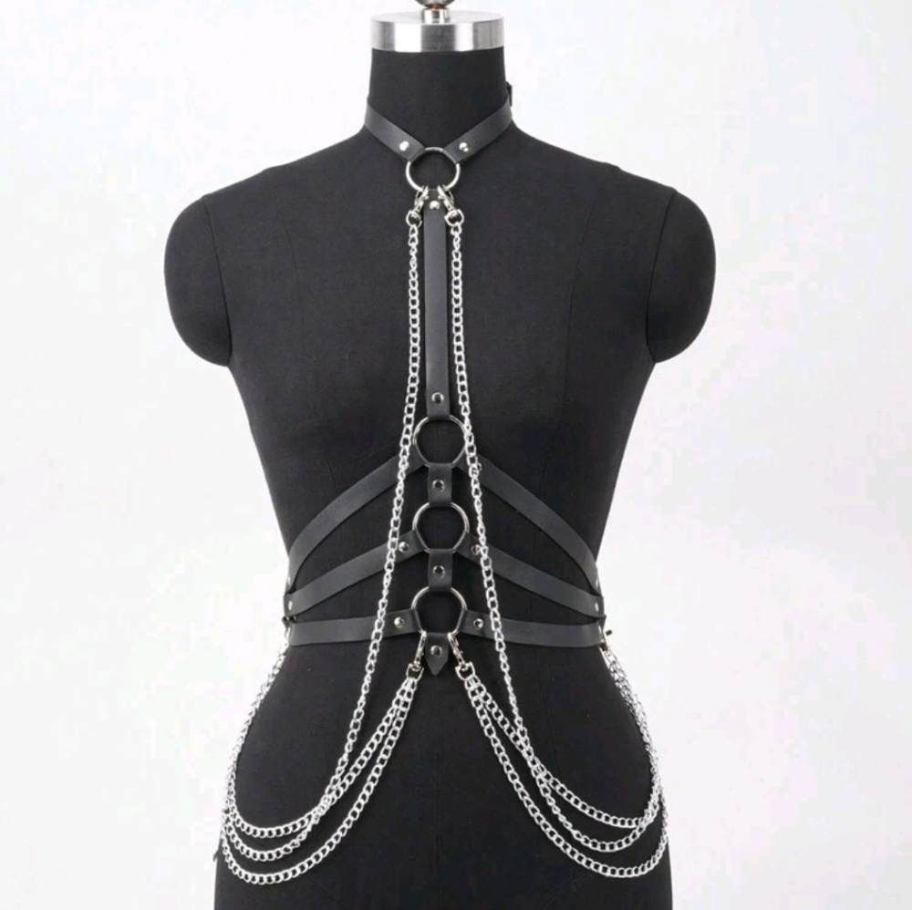 Black Harness with Silver Chains